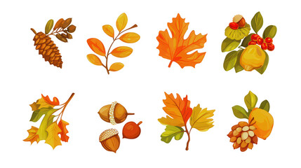 Fototapeta premium Collection of fall stickers with detailed flat vector PNG Transparent