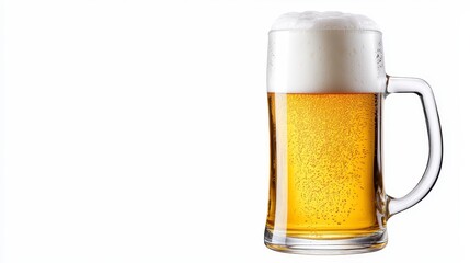 Tall glass beer mug with golden brew and frothy top. Two high crystal tankard holding amber ale having bubbly head refreshing beverage in glassware pub drink bar tavern refreshment