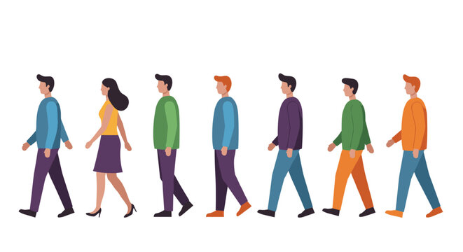Diverse group of professionals walking in profile view
