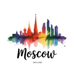 Fototapeta premium Moscow skyline watercolor illustration isolated on transparent background