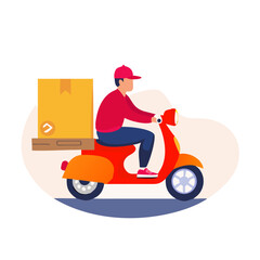 Delivery man on scooter with package