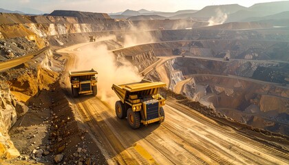 Open Pit Copper Mining with Heavy Equipment Hauling Ore