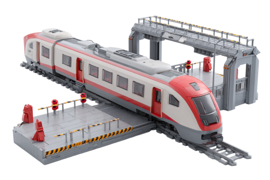 High-angle view of a modern train on a platform