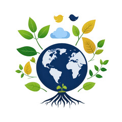 design showing Earth with roots leaves