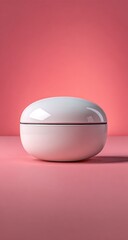 White, round cosmetic jar on pink background