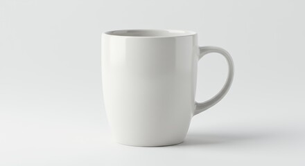 Fototapeta premium Clean White Ceramic Coffee Mug Isolated. Blank Porcelain Cup for Hot Drinks, Tea, or Customizable Branding Design on White.