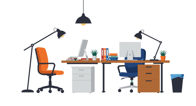 Cozy office interior with modern furniture and workspace setup