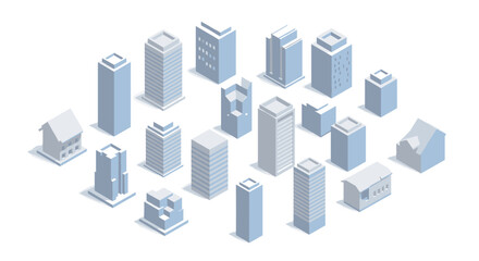 Isometric urban architecture: modern cityscape with geometric buildings