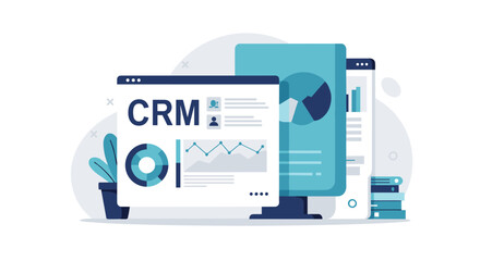 Crm dashboard interface with data visualization elements in flat design