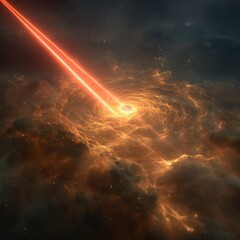 Glowing beam strikes swirling nebula