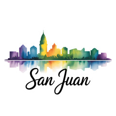 Obraz premium San juan city skyline watercolor illustration isolated on transparent background