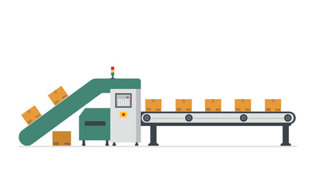Fototapeta premium Flat style conveyor belt transporting boxes in a modern factory setting