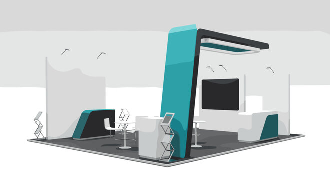 Modern exhibition booth design with clean minimalist architecture