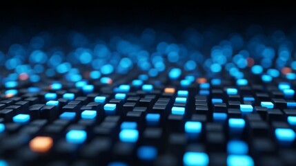 Digital Data: A captivating, abstract composition showcases a dynamic network of interconnected, glowing blue data blocks.