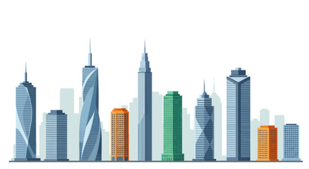 Modern city skyline with tall buildings and skyscrapers in flat design