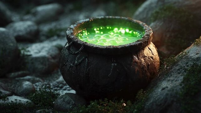 Witch's Cauldron with Glowing Potion