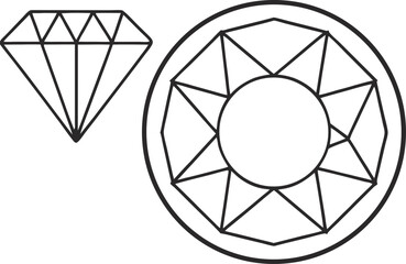Fototapeta premium A diamond and a round gem are depicted in a simple black and white line drawing style, minimalist and elegant