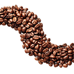 Obraz premium A dynamic wave of roasted coffee beans isolated on a clean transparent background, showcasing the rich texture and aroma of freshly brewed coffee
