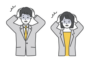 頭を抱えて青ざめる男女ビジネスパーソン