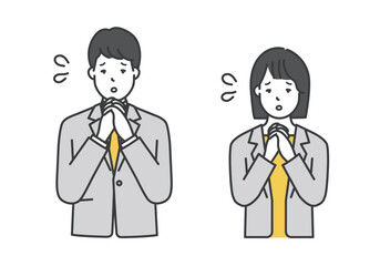 冷や汗・焦った表情の男女ビジネスパーソン