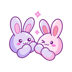 Obraz premium Two adorable bunnies are giving each other a high five