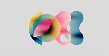Abstract colorful shapes overlap, creating soft gradients. Minimalist design with light background. Modern aesthetic, fluid forms.