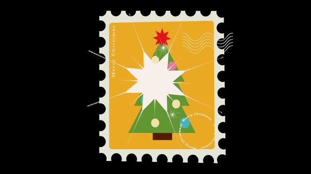 Animation Christmas card with tree and sparkle. Stickers on a transparent alpha channel