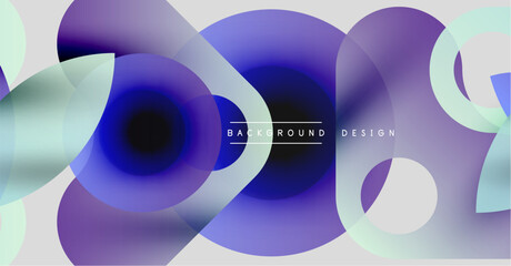 Abstract circles overlap, creating vibrant blue, purple hues. Modern design features text background, design. Smooth gradients dominate composition.