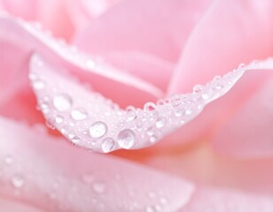 Close-Up of Pink Rose Petal with Dew Drops, Soft Macro Photography