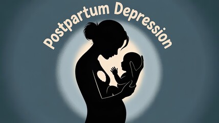 Postpartum Depression concept: This conceptual image uses stark silhouettes to portray a mother and child.