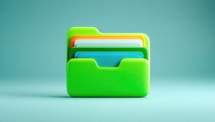 A vibrant green folder icon with colorful files