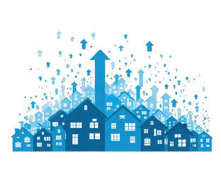 Fototapeta premium Houses and upward arrows, suggesting urban growth