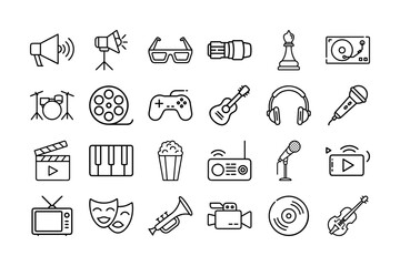 Entertainment And Media Vector Icon Sheet For Movies TV Music News Games Broadcasting Culture Fun  