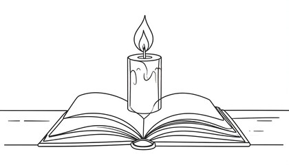 Simple line drawing of a candle on an open book