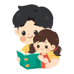 Illustration of Father and Daughter Reading Book