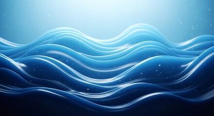Abstract blue waves with glowing edges and floating particles