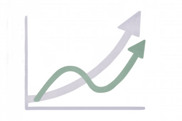 Upward trending arrows highlighting financial growth displayed on clean line chart with transparent background, ready for graphic design integration
