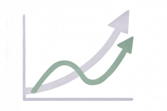Upward trending arrows highlighting financial growth displayed on clean line chart with transparent background, ready for graphic design integration