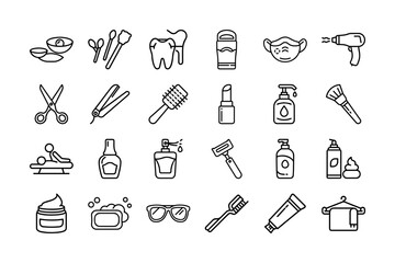 Health And Personal Care Vector Icon Sheet For Hygiene Skincare Beauty Routine Medicine Wellness Body  