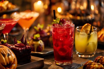 Halloween Cocktail Party with Drinks and Snacks