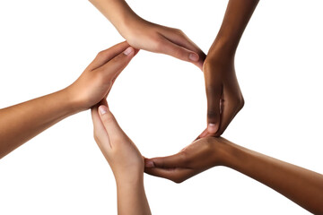 Diverse human hands forming circle on isolated on a transparent background multiracial
