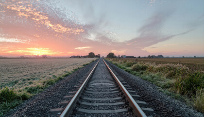 Obraz premium Long Train Tracks Through the Countryside
