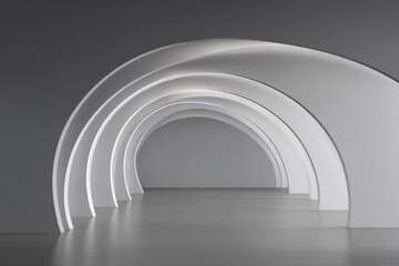 White arches receding into a grey space
