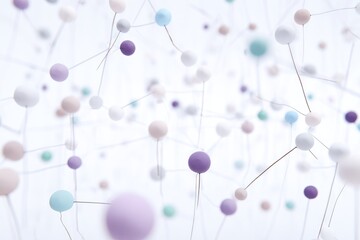Abstract pastel spheres connected by thin lines against a white background, creating a complex network