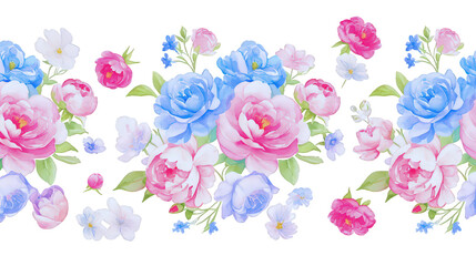Vintage floral seamless pattern with watercolor peoni