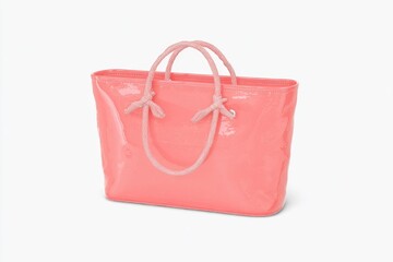 Shiny coral tote bag with knotted handles