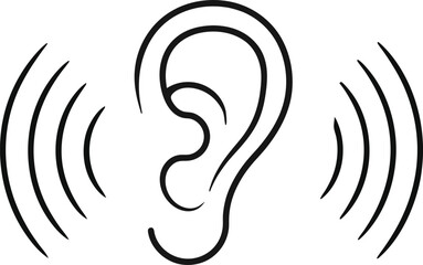 Ear Hearing Sound Waves Icon – Listening, Audio, Noise, Vibration Symbol