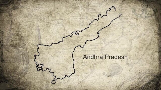 Andhra Pradesh map drawn on a cartography background sheet of paper