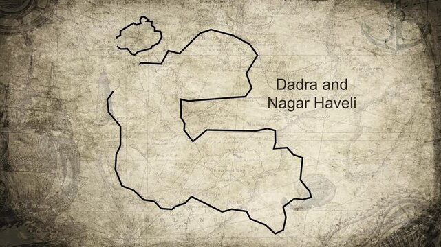 Dadra and Nagar Haveli map drawn on a cartography background sheet of paper