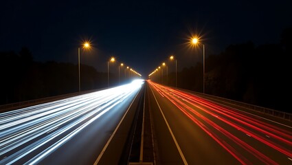 Obraz premium Night highway long exposure car light trails transportation street lights road travel speed motion blur